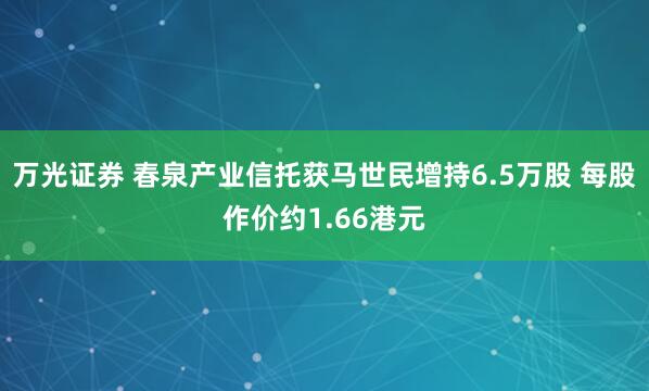 万光证券 春泉产业信托获马世民增持6.5万股 每股作价约1.66港元